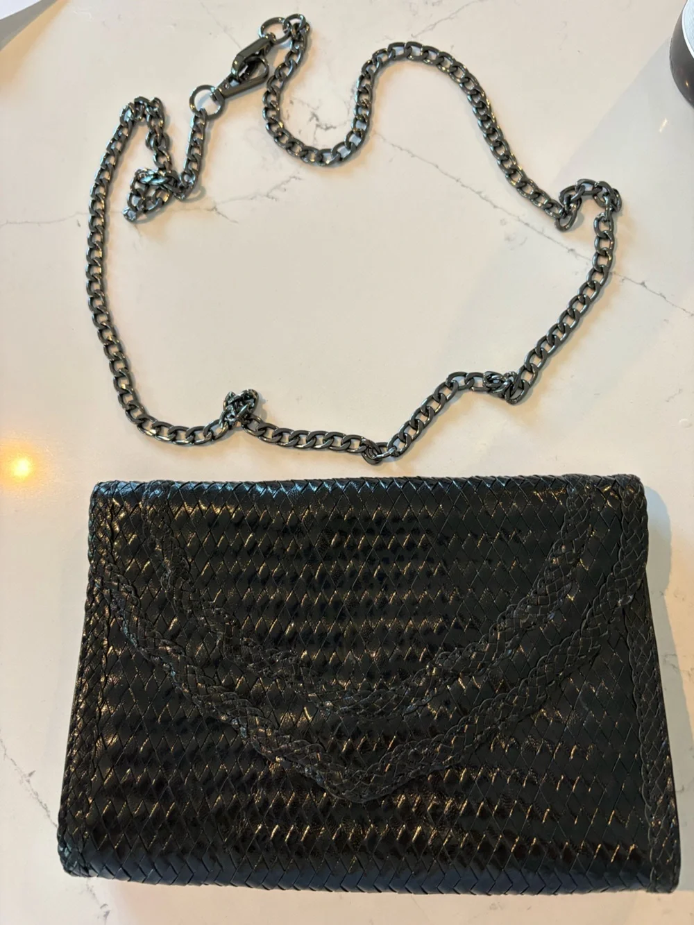 YSL  Black Woven Patent Envelope vintage Clutch with off label chain - Picture 12 of 14
